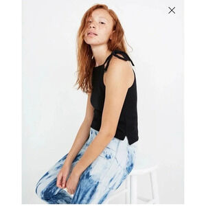 Madewell Tie Shoulder Tank Top Medium Black Stretch Basic New